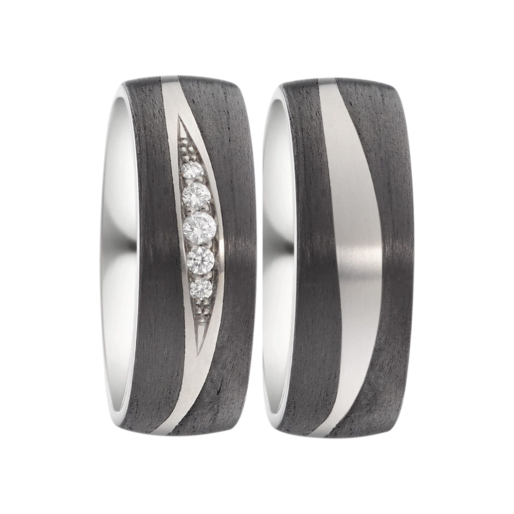 Zenubia Schmuck AG ➤ Trauringe aus Titan und Carbon mit 0,09 Karat Brillanten ➤ Carbon, Titan / silber, schwarz ➤ Titanfactory ➤ online bei Zenubia in Winterthur kaufen ➤ sofort lieferbar