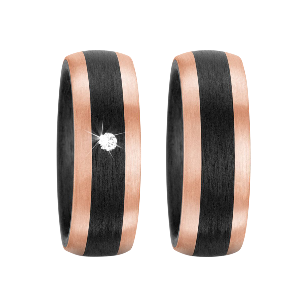 Zenubia Schmuck AG ➤ Trauringe aus 585/14 K Roségold und Carbon mit 0,05 Karat Brillant ➤ Roségold, Carbon / schwarz, rosé ➤ Titanfactory ➤ online bei Zenubia in Winterthur kaufen ➤ sofort lieferbar