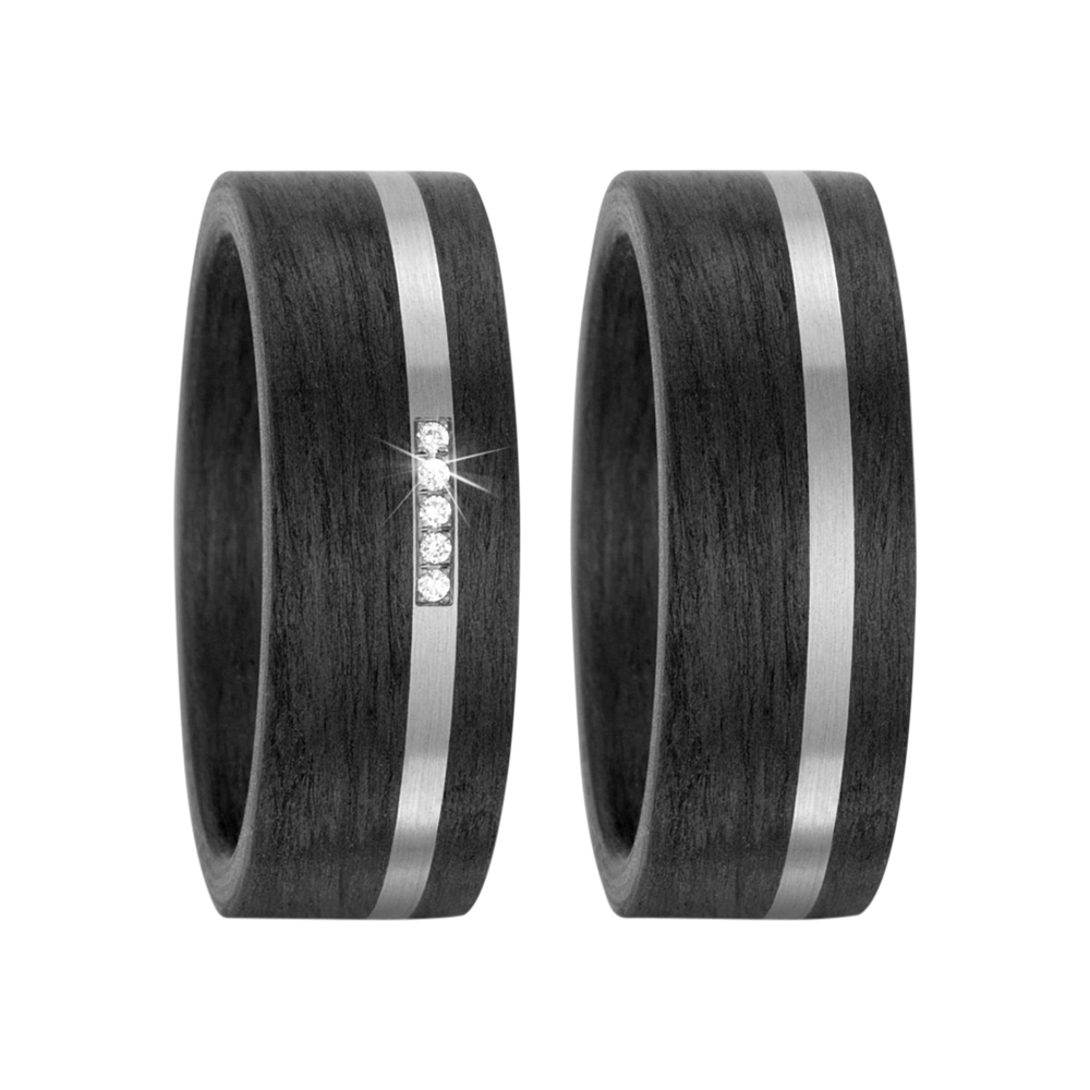 Zenubia Schmuck AG ➤ Trauringe aus 500er Palladium und Carbon mit 0,025 Karat Brillanten ➤ Carbon, Palladium / silber, schwarz ➤ Titanfactory ➤ online bei Zenubia in Winterthur kaufen ➤ sofort lieferbar