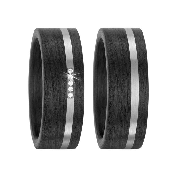 Zenubia Schmuck AG ➤ Trauringe aus 500er Palladium und Carbon mit 0,025 Karat Brillanten ➤ Carbon, Palladium / silber, schwarz ➤ Titanfactory ➤ online bei Zenubia in Winterthur kaufen ➤ sofort lieferbar