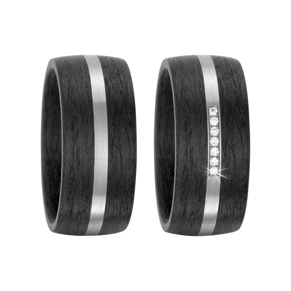 Zenubia Schmuck AG ➤ Trauringe aus 500er Palladium und Carbon mit 0,049 Karat Brillanten ➤ Carbon, Palladium / silber, schwarz ➤ Titanfactory ➤ online bei Zenubia in Winterthur kaufen ➤ sofort lieferbar