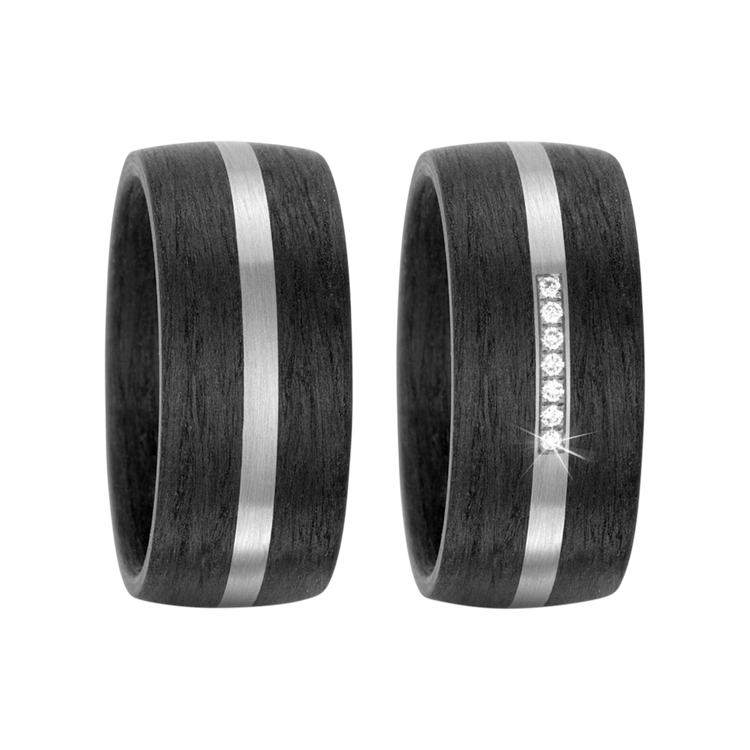 Zenubia Schmuck AG ➤ Trauringe aus 500er Palladium und Carbon mit 0,049 Karat Brillanten ➤ Carbon, Palladium / silber, schwarz ➤ Titanfactory ➤ online bei Zenubia in Winterthur kaufen ➤ sofort lieferbar