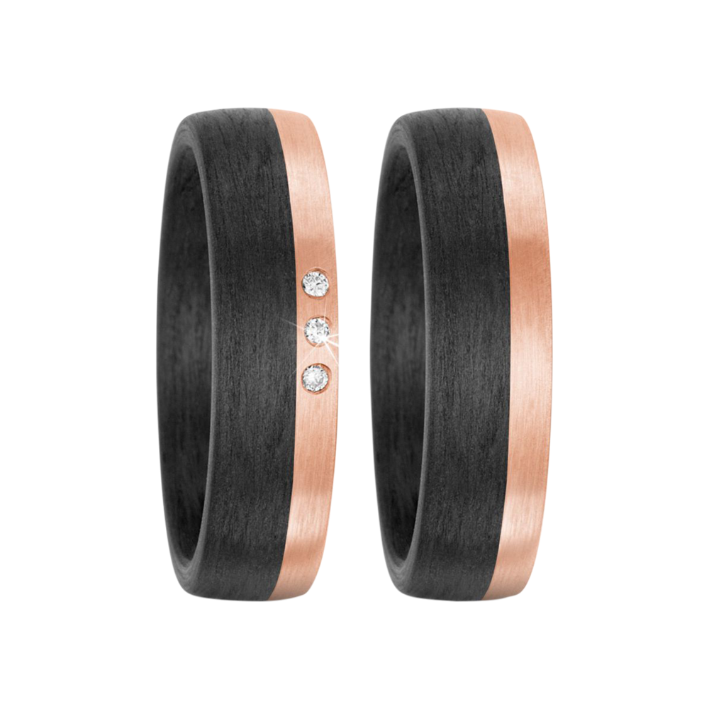 Zenubia Schmuck AG ➤ Trauringe aus 585/14 K Roségold und Carbon mit 0,03 Karat Brillanten ➤ Roségold, Carbon / schwarz, rosé ➤ Titanfactory ➤ online bei Zenubia in Winterthur kaufen ➤ sofort lieferbar