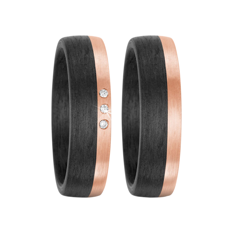 Zenubia Schmuck AG ➤ Trauringe aus 585/14 K Roségold und Carbon mit 0,03 Karat Brillanten ➤ Roségold, Carbon / schwarz, rosé ➤ Titanfactory ➤ online bei Zenubia in Winterthur kaufen ➤ sofort lieferbar