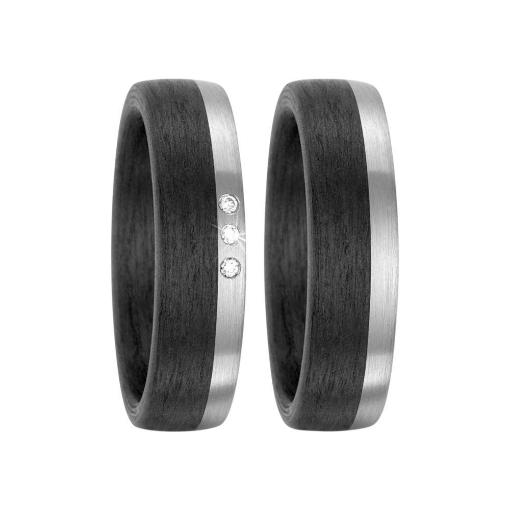 Zenubia Schmuck AG ➤ Trauringe aus 500er Palladium und Carbon mit 0,03 Karat Brillanten ➤ Carbon, Palladium / silber, schwarz ➤ Titanfactory ➤ online bei Zenubia in Winterthur kaufen ➤ sofort lieferbar