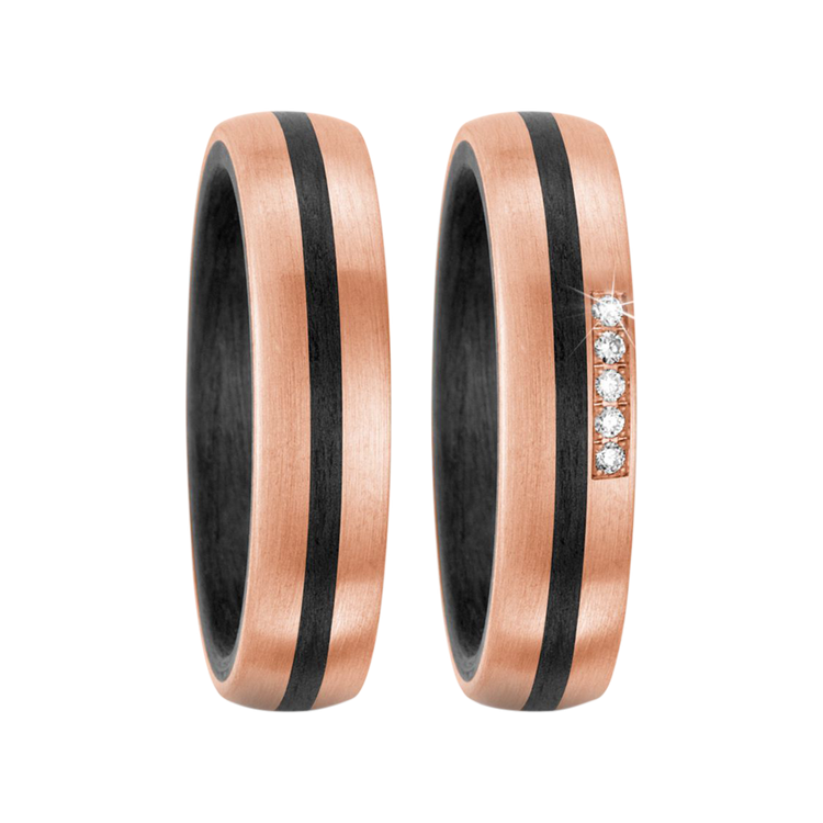 Zenubia Schmuck AG ➤ Trauringe aus 585/14 K Roségold und Carbon mit 0,05 Karat Brillanten ➤ Roségold, Carbon / schwarz, rosé ➤ Titanfactory ➤ online bei Zenubia in Winterthur kaufen ➤ sofort lieferbar