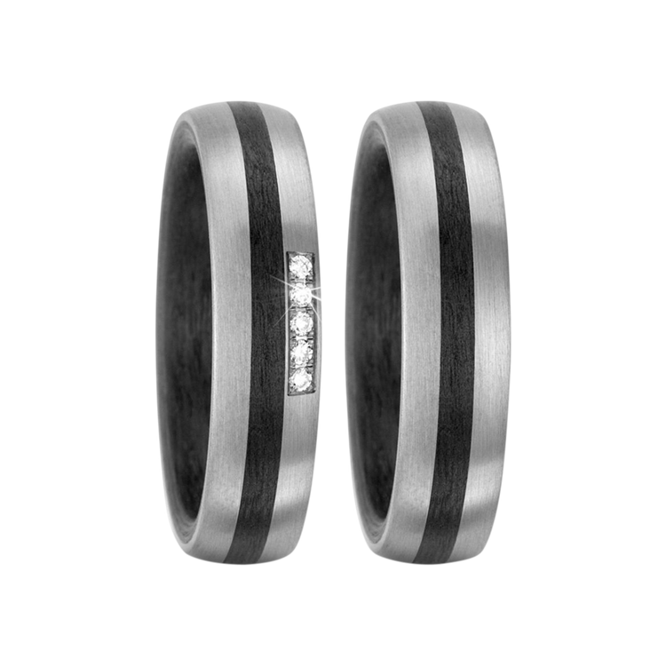 Zenubia Schmuck AG ➤ Trauringe aus 500er Palladium und Carbon mit 0,05 Karat Brillanten ➤ Carbon, Palladium / silber, schwarz ➤ Titanfactory ➤ online bei Zenubia in Winterthur kaufen ➤ sofort lieferbar